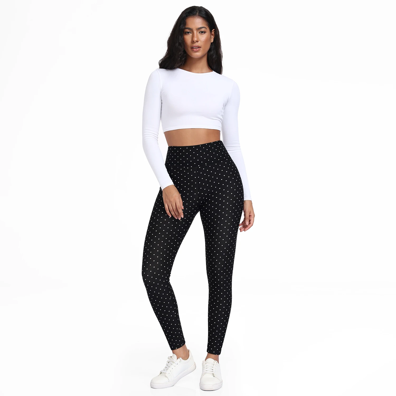  Women Velvet Pack Black White Small Polka Dot High Waist Leggings 4 Way Stretch Soft Breathable Slim Warm Pants For Yoga Sport