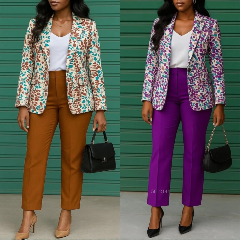 Women's Elegant Slimming Two-Piece Set Casual Fashion Suit Jacket with Form-Fitting Pants for Spring Autumn