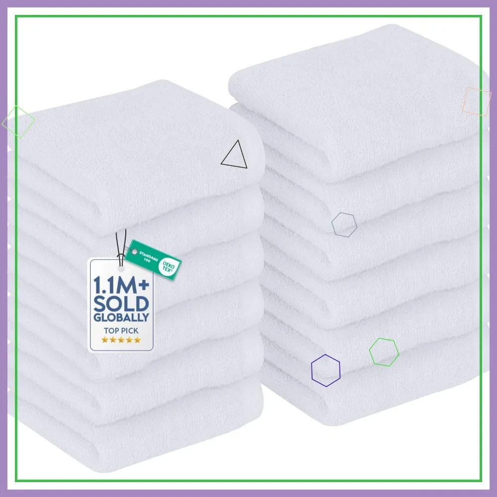 

12 Pack 12x12 Washcloths for Showering - 100% Cotton Flannel Face Cloths, Highly Absorbent & Soft