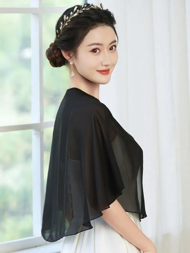 Vintage Sheer Chiffon Capelet Lightweight Design Elegant Style Evening Dress Wraps Wedding Cape Evening Party