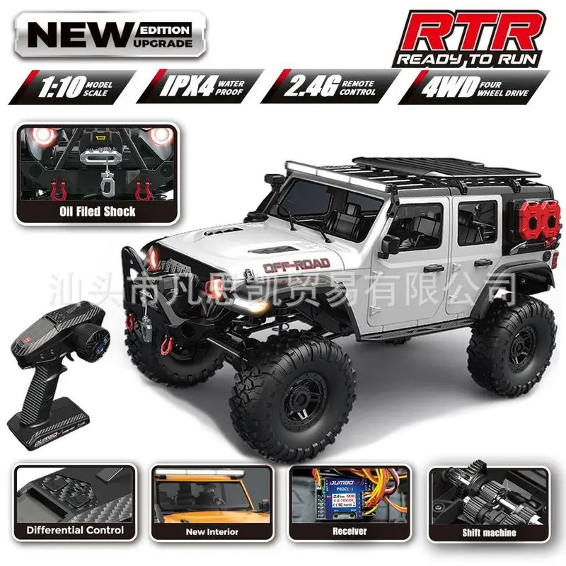 2.4ghz atualização r1011 rc carro 1:10 4wd modelo em escala completa carro de escalada veículo off-road brinquedo com guincho elétrico e luz respiratória