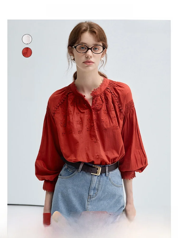 

Женский топ VEGA CHANG irt, весна 2026, длинный све с вышивкой и винтажным дизайном, французский топ прямого кроя