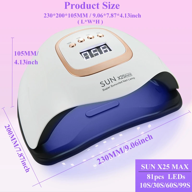 SUN X25MAX آلة مجفف الأظافر 81 المصابيح UV LED مصباح للأظافر هلام البولندية علاج مصباح مانيكير مع السيارات الذكية الاستشعار أضواء الأظافر