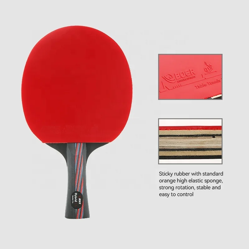 Boer 6 Star Professional Table Tennis Racket Carbon Ping Pong Racket Horizontal Straight Grip Paddle Pingpong Bat with Bag 1PCS