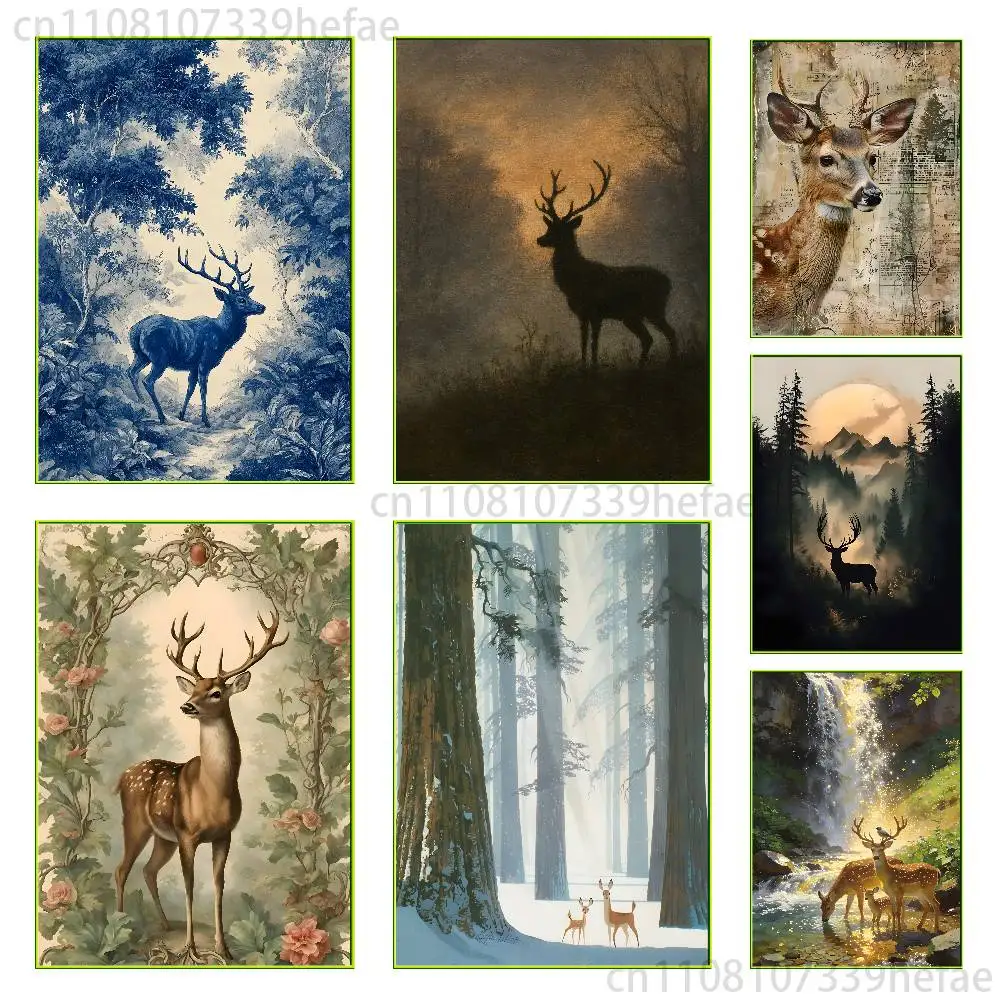 

Retro Deer Forest Poster Home decor HD sticky wall waterproof home living room bedroom bar decoration