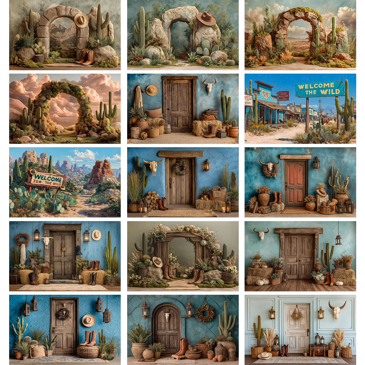 

Western Cowboy Backdrop for Photography Hat and Cact Decor Photo Banner Studio Props Kids Birthday Cake Smash Backgrounds