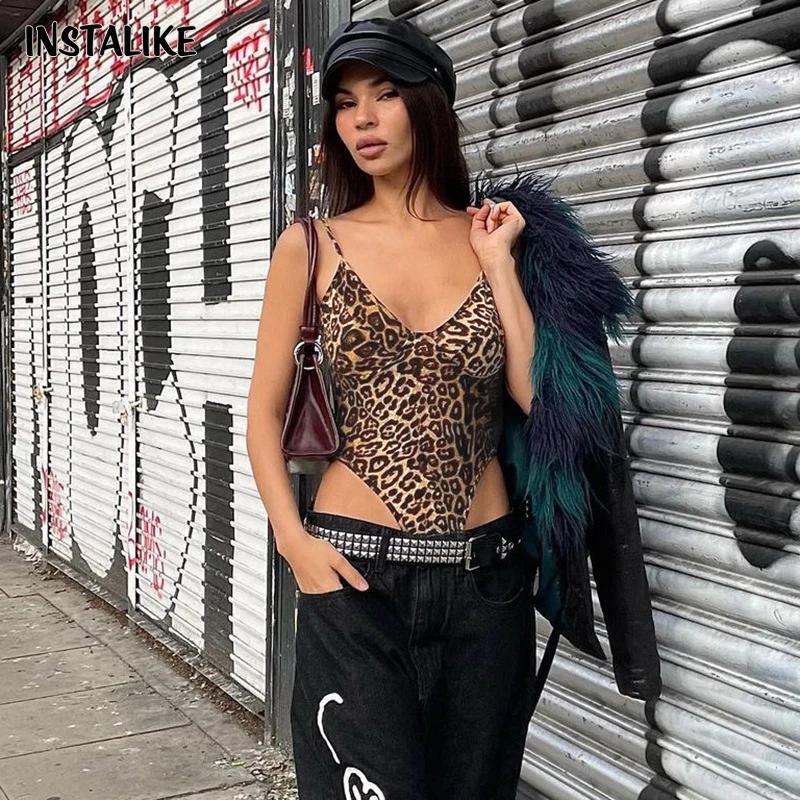 

InstaLike-Sexy Leopard Print Cami Fantasy Bodysuits for Women, Backless Summer,Tight, Streetwear,Sleeveless,Fitness Rombers New