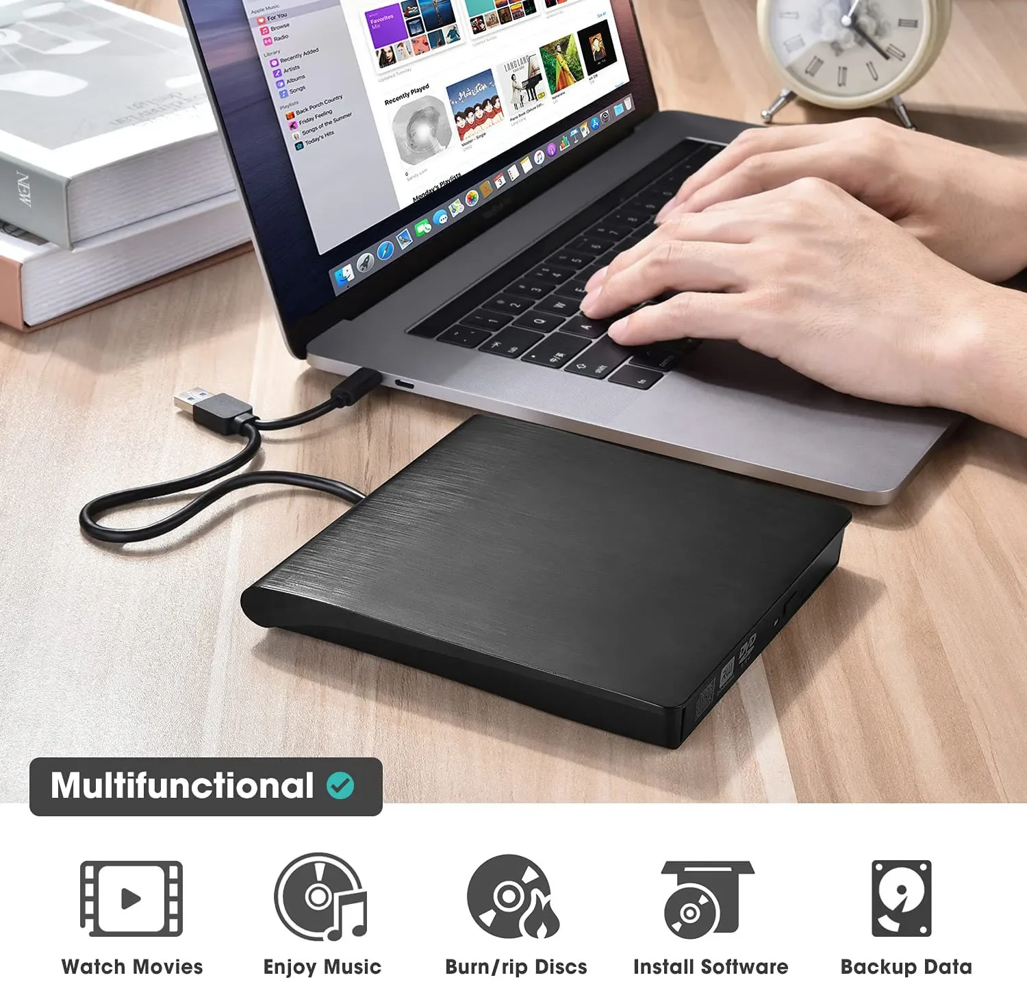 USB 3.0 Slim ภายนอก DVD RW CD Writer ไดรฟ์เครื่องเขียนอ่านเครื่องเล่นออปติคอลไดรฟ์สำหรับแล็ปท็อปพีซีดีวีดีพอร์ต