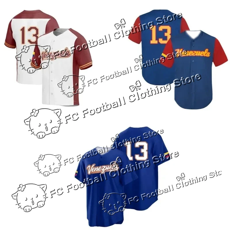 

Men's #13#27 Venezuela Color Block Baseball Jersey Classic Retro Letter Embroidery Breathable Sportswear Short Sleeve T-Shirt