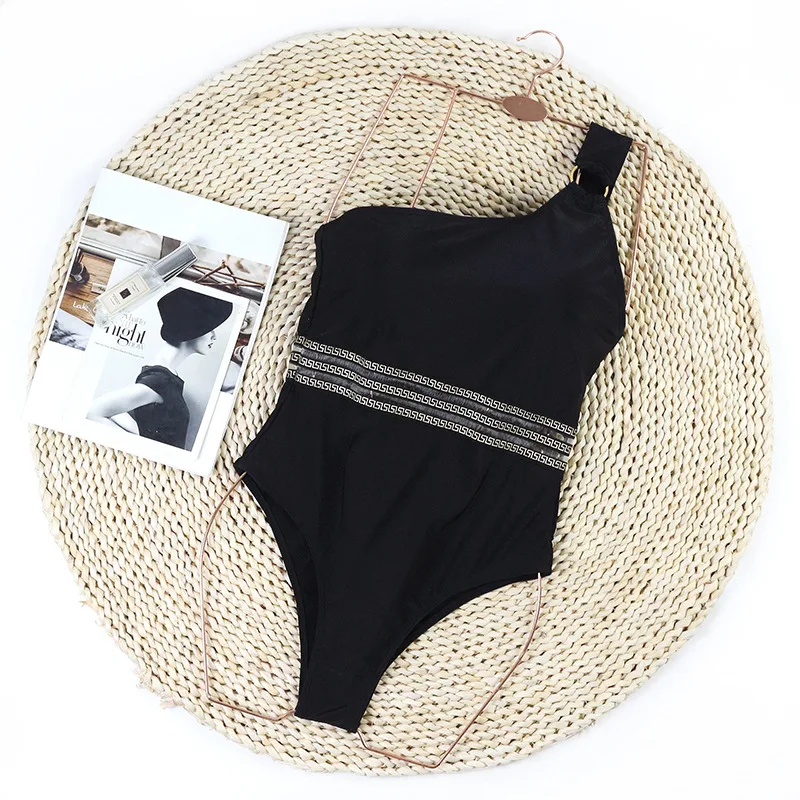 Black One Piece Swimsuit 2025 Vintage One Shoulder Swimwear Women Swimsuit Bathing Suit Beachwear Monokini Female Swimming Suits