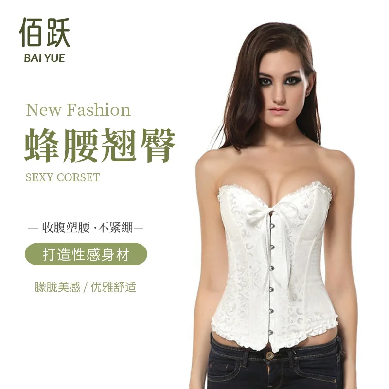 Women Corset Top Jacquard Overbust Bustier Victorian Sexy Lace up Floral Lingerie Korset Vintage Gothic Basques Costume