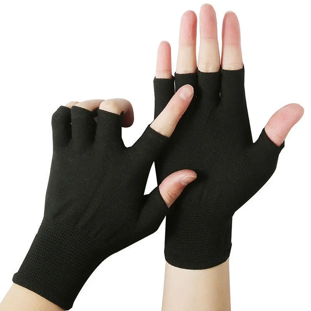 Solid Color Sun Protection Fingerless Outdoor Cycling Anti-skid Mittens Men Nylon Gloves Show Two Fingers Touch Screen Gloves