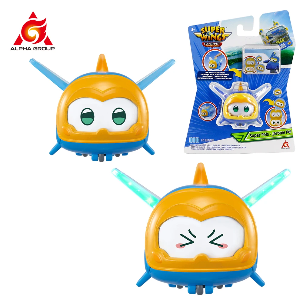 

Super Wings Super Pet-Jerome Pet With Lights Wheels Push Button for Change Emotion Action Figures Stackable Kid Toy Gift