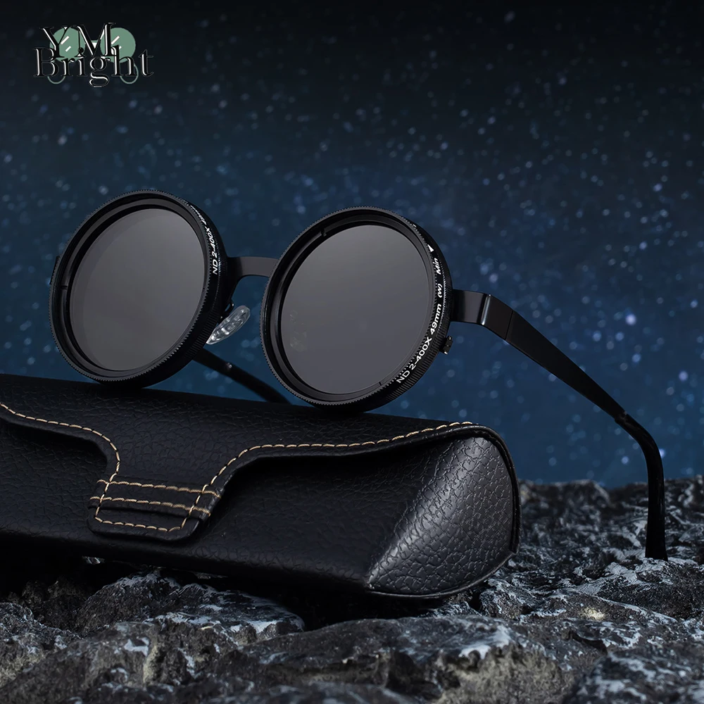 

New ND 9 polarized small frame circular polarized adjustable dimming sunglasses UV400 sunglasses men's fishing driving Glasses