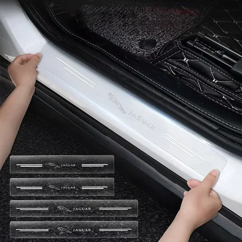 

4Pcs Car Threshold Sticker Transparent Protective Film Door Sill Scuff Plate For Jaguar Logo XFR XF F-Type S-Type E-Pace I-PACE