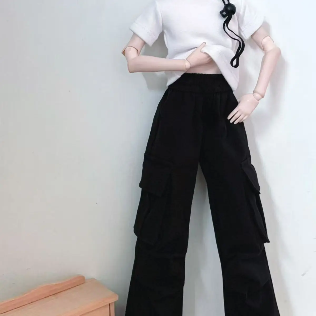 1/4 poppenkleding werkkleding broek wit T-shirt voor 45cm Bjd pop meisje speelgoed aankleden speelhuis cadeau pop accessoires, geen pop