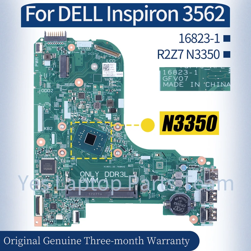 For DELL Inspiron 3562 Laptop 16823-1 0G7MW2 CPU R2Z7 N3350 MainboardNotebook Motherboard