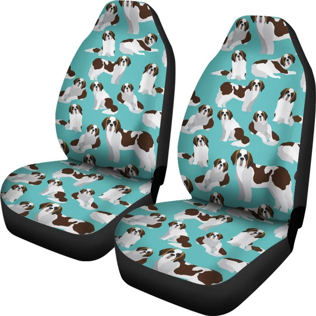 St Bernard Blue Pattern Print Seat Cover Car Seat Covers Set 2 Pc, Car Accessories Car Mats