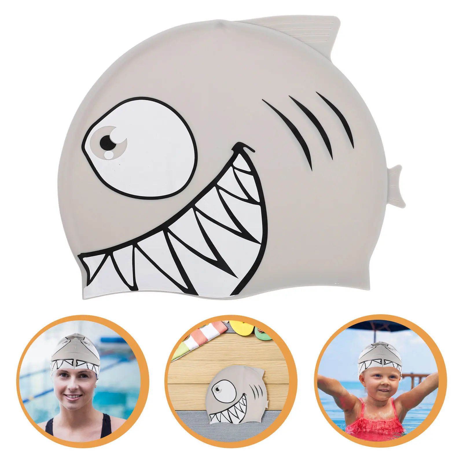 

Kids Swimming Cap Silicone Material Shark Print Waterproof Comfort Fit Children Cartoon Bathing Cap for Pool Beach Swim School