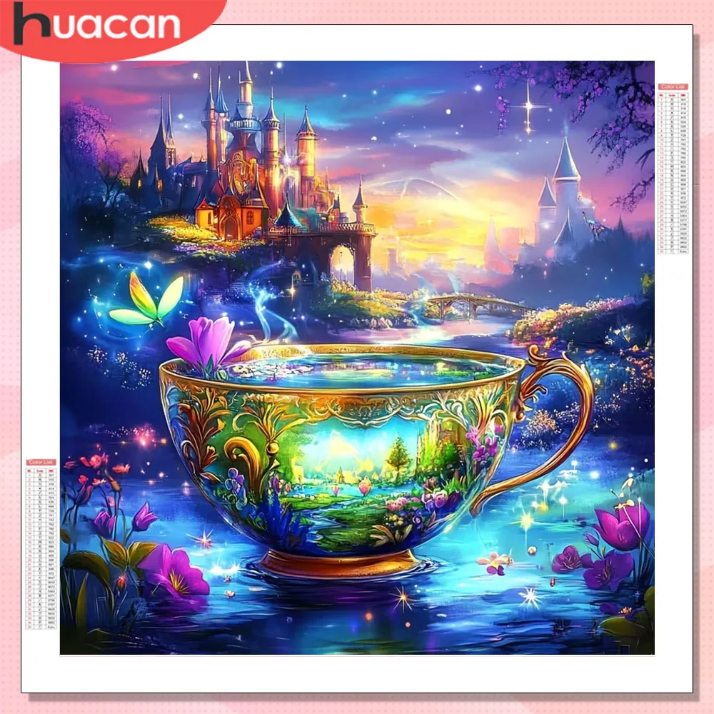 HUACAN Diamant Mosaik Schloss Landschaft Kunst Kit Strass Diamant Malerei Tasse Haus Fantasie Komplette Sets Home Decor