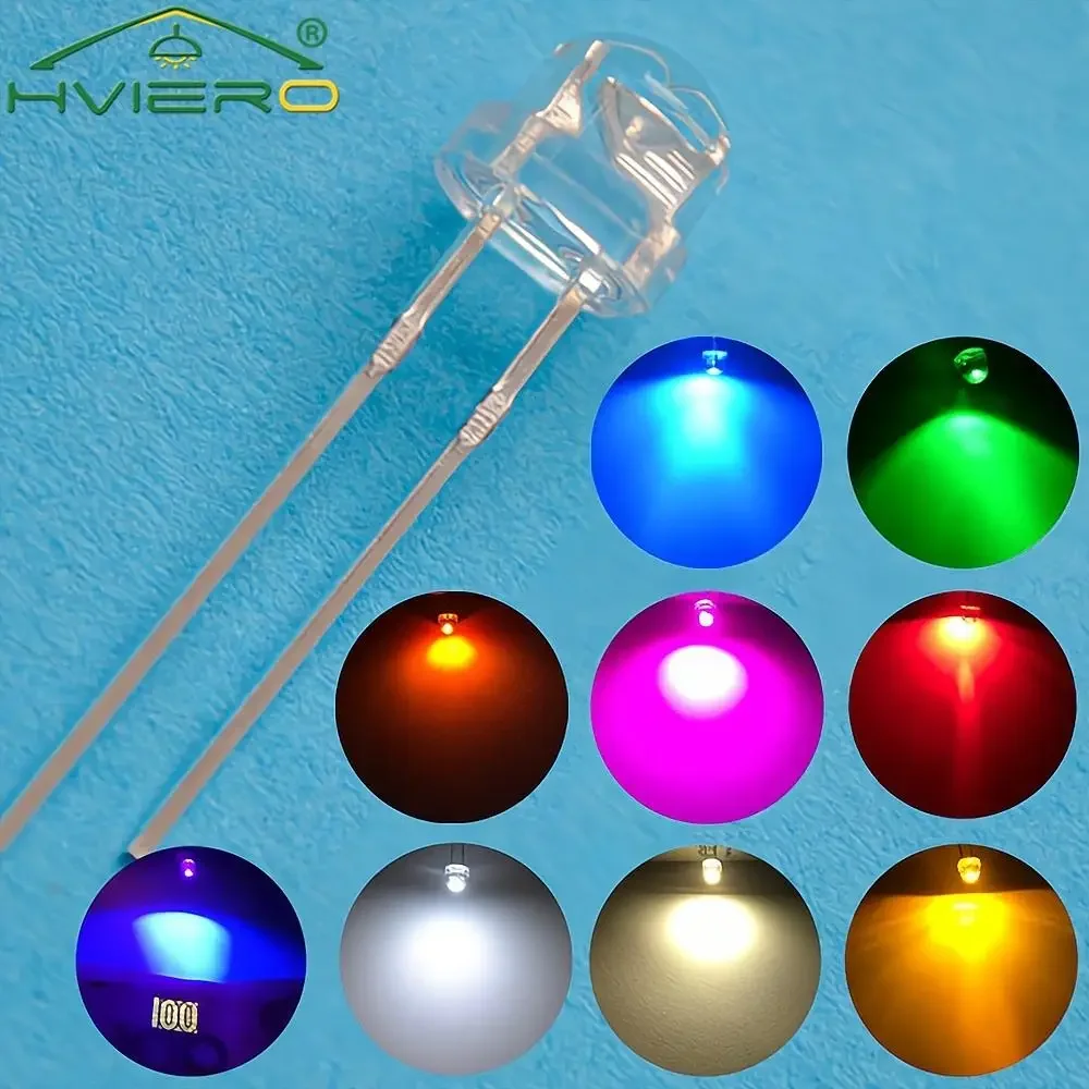 100Pcs 5mm Straw Hat White Red Green Blue Yellow Smd Smt Led Water Clear Bright Wide Angle Emitting Diode Bulb DIY Lights bead