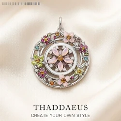 Pendant Colourful Stones Flowers Amulet Brand Fine Jewelry Europe 925 Sterling Silver Bohemia Gift For Woman
