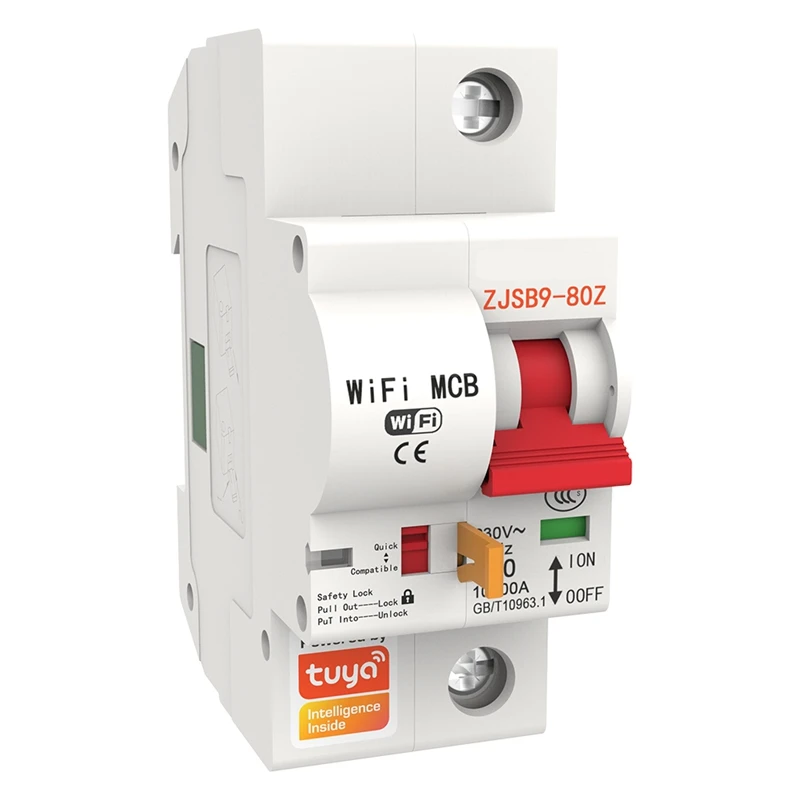 Tuya Wi-Fi Disjuntor Inteligente, Interruptor Automático, Sobrecarga, Proteção contra Curto-Circuito, Amazon, Alexa, Google Home, 40A
