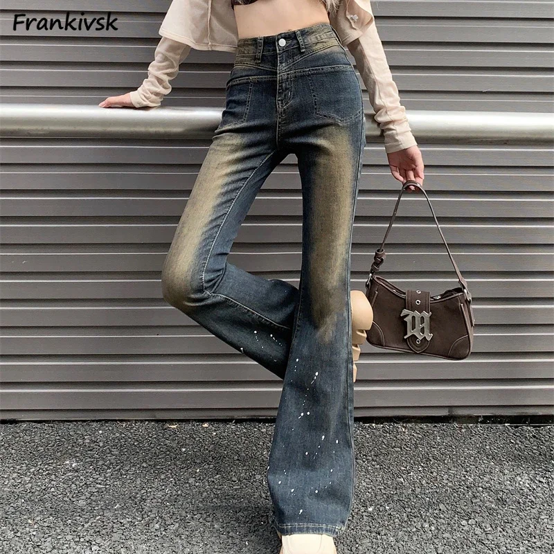 

Flare Jeans for Women Vintage Washed Slim Y2k Sexy Girls High Waist Streetwear Personality American Style Chic Pantalones Mujer