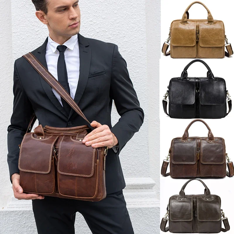 Men\'s Genuine Leather Laptop Bag Messenger Bag Casual Shoulder Messenger Bag for Men Document Briefcases