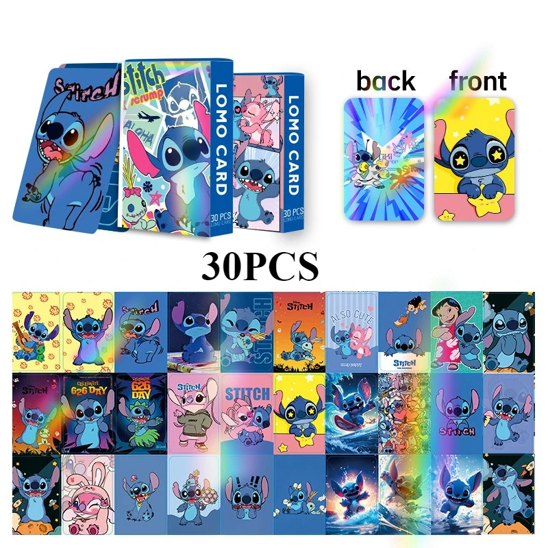 

New 30PCS Stitch Anime Peripherals Lomo Collection Exquisite Small Card Laser Cartridge Stickers Fashion Cute Surprise Gifts