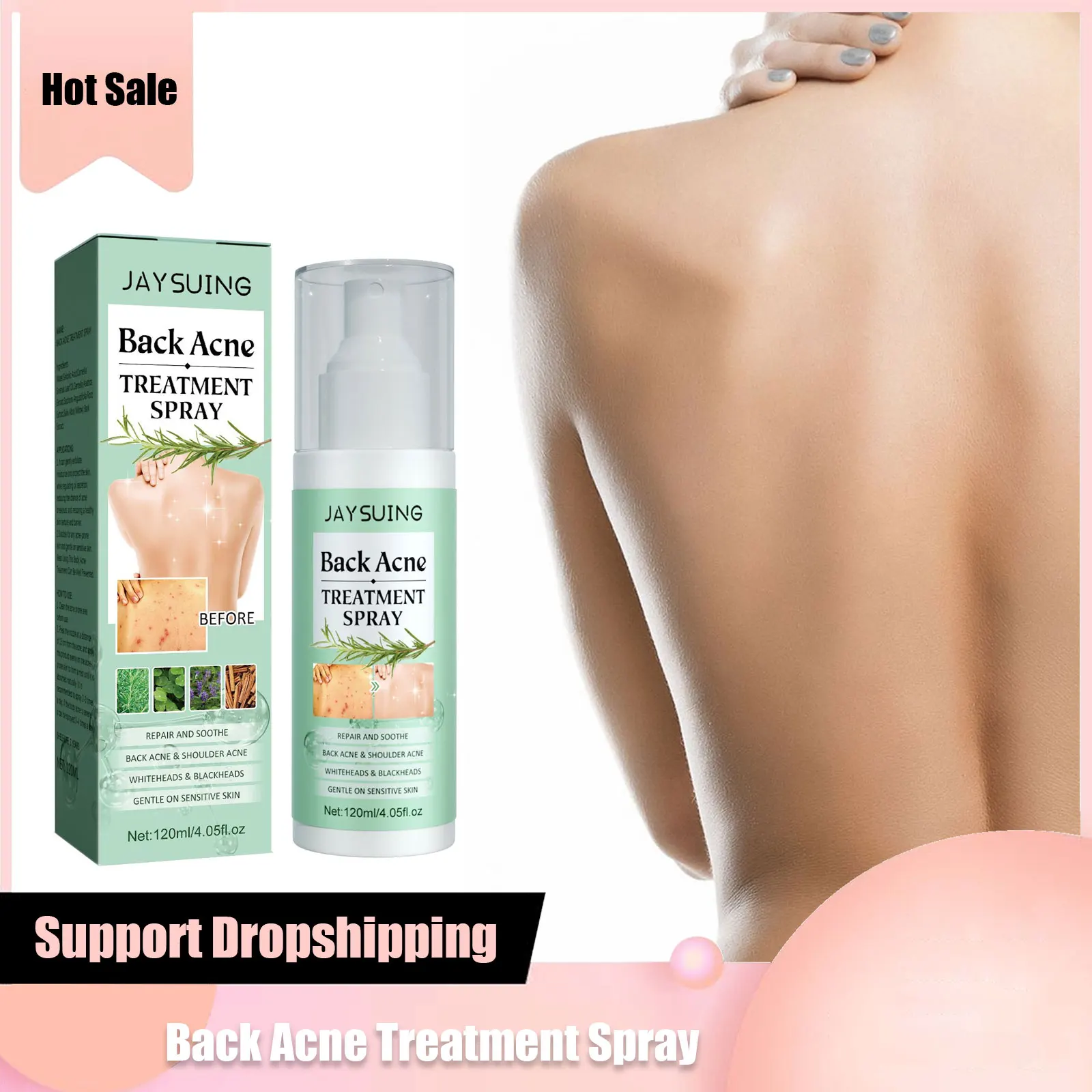 Back Acne Treatment Spray Salicylic Acid Fade Acne Mark Repair Pimple Spot Shrink Pore Moisturizing Soothe Body W-hitening Serum