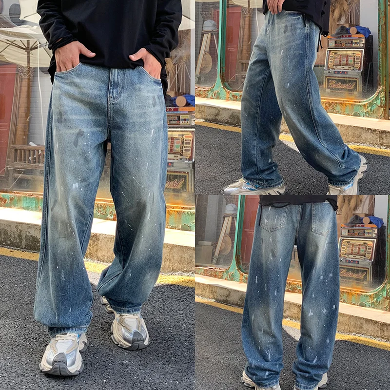 

American Streetwear Graffiti Cargo Jeans For Men Korean Fashion Skateboard Baggy Jeans Hip Hop Denim Pants Kpop Trousers Male