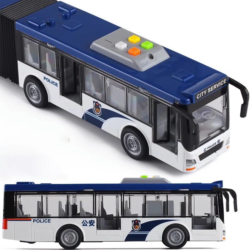 High-quality Lengthened Articulated Police Bus Large Drop Resistant Children\'s Simulated Inertia Bus Toy Birthday Gift