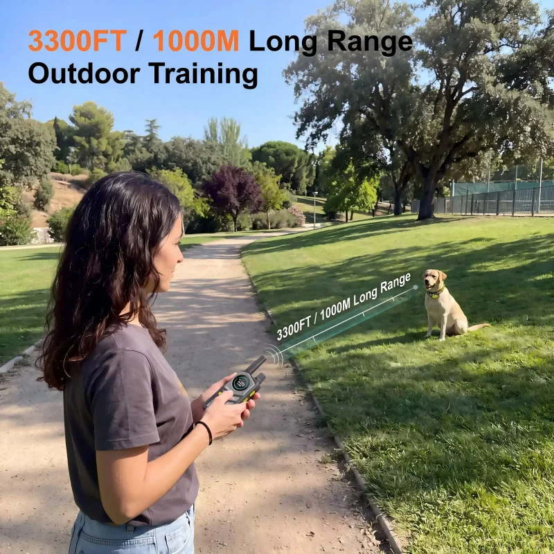 Electric Dog Training Collar Digital 1000m Remote Control Shock Vibrator IPX7 Waterproof Pet Dog Bark Control Stop Collar