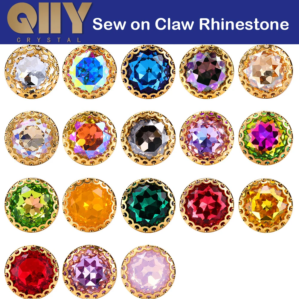 

QIIY 6-14 мм круглый пришивный необычный стеклянный коготь гнезда горный хрусталь блестящий кристалл цветок драгоценный камень для DIY шитье аксессуары для одежды