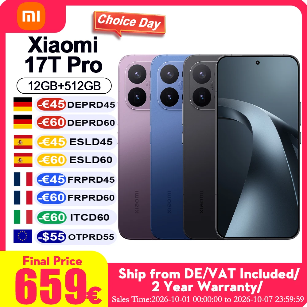 Versione Globale Xiaomi 17t Pro Cellulare con Display Amoled da 6,83", Obiettivo Teleobiettivo Leica 5X, Batteria al Silicio-Carbonio da 7000mAh (Tipica), Smartphone Xiaomi HyperOS