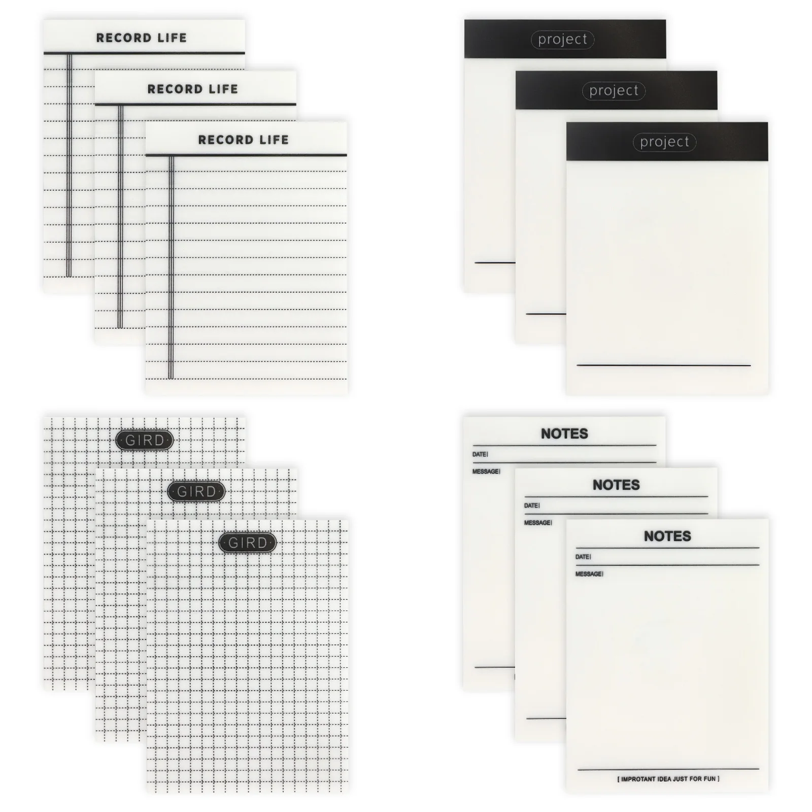 Black And White PET Transparent Sticky Notes To-Do List Reminder Important Matters Plan Office School Stationery Supplies