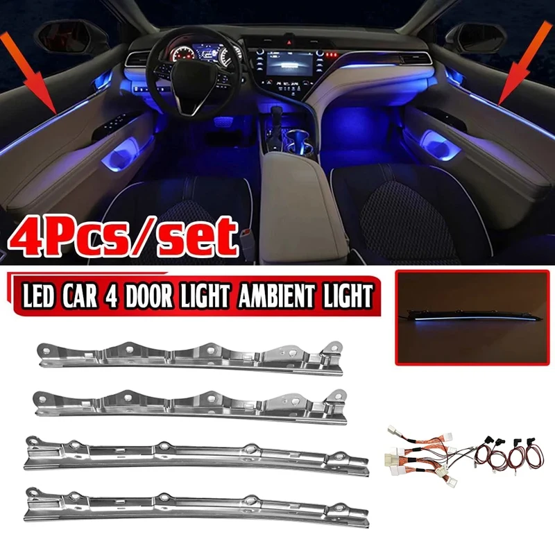 

4X LED Car Atmosphere Lights For Toyota Camry 2019-2021 Auto 4 Door Ambient Decorative Light Neon Strip Light Lamp