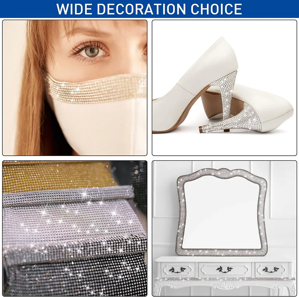 2mm 78.7 x 7.87 Inch Bling Crystal Rhinestone Sheet Self Adhesive Diamond Gem Sticker for Car Decoration Clothing DIY Craft