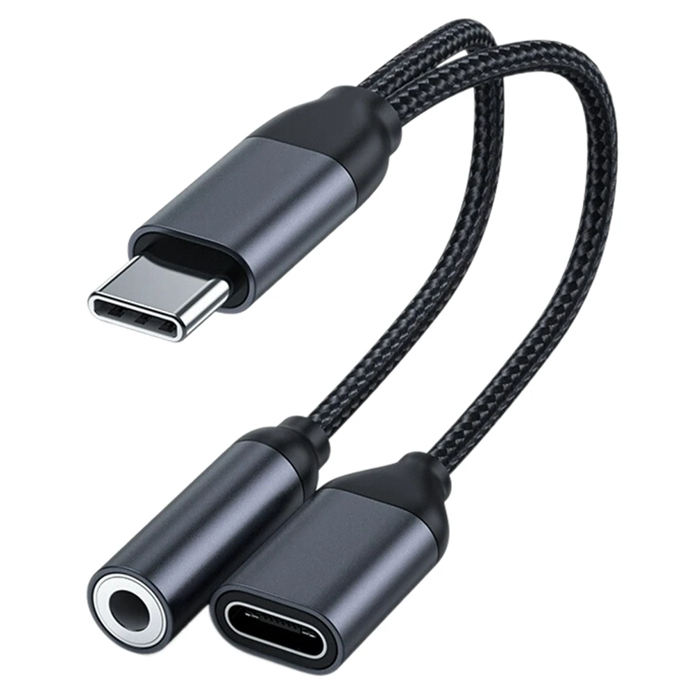 

2-In-1 Type C to 3.5mm Headphone and Charger Adapter USB C to Aux Audio Jack Hi-Res Dac and Fast Charging Cable