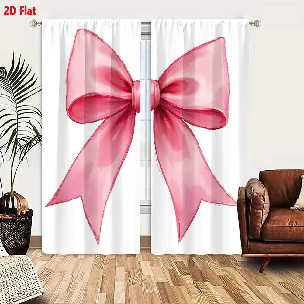 2Pcs Curtains Elegant Pink Ribbon Bow With Satin Sheen For Gift Wrapping And Design Elements Window Drapes for Bedroom Room Deco