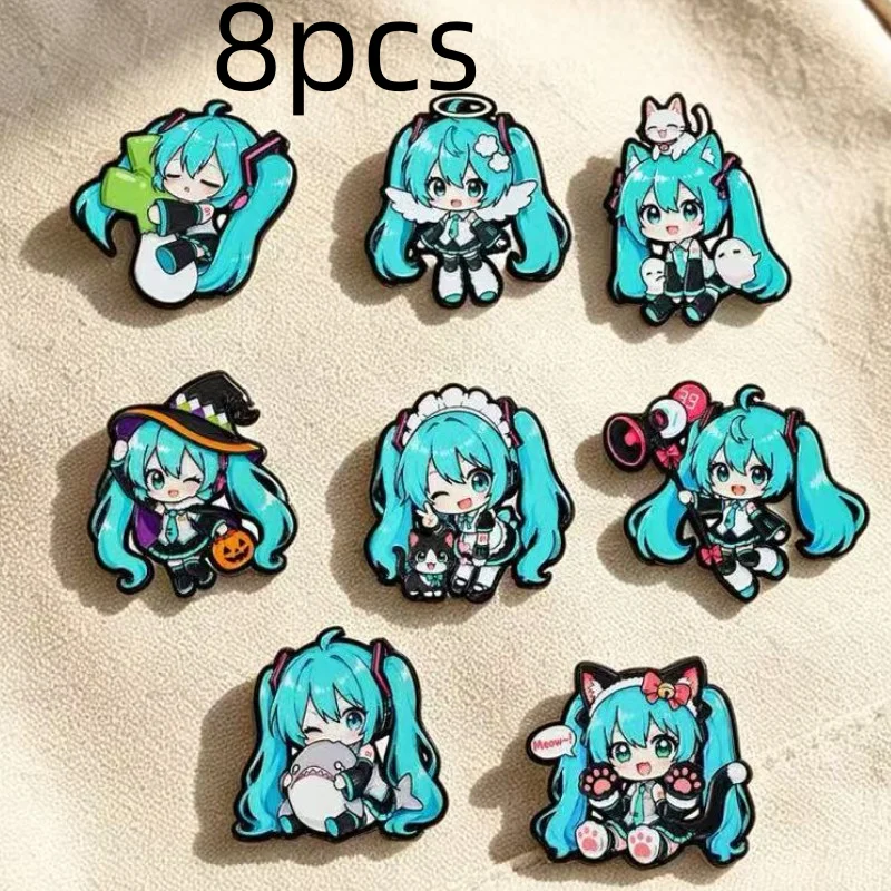 8pcs Cartoon Blue haired girl Enamel Pin Anime Badges Brooch Lapel Pins for Backpacks Clothes Jewelry Souvenir Gifts for Friends