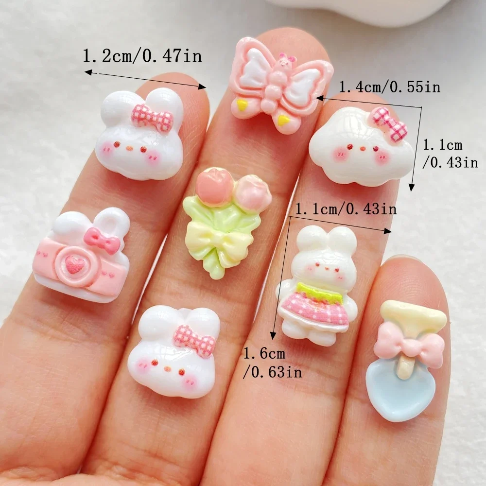 20Pcs Resin Cartoon Rabbit Little girl Flower Cloud Nail Art Flatback Gem DIY Scrapbook Wedding Ornament Crafts