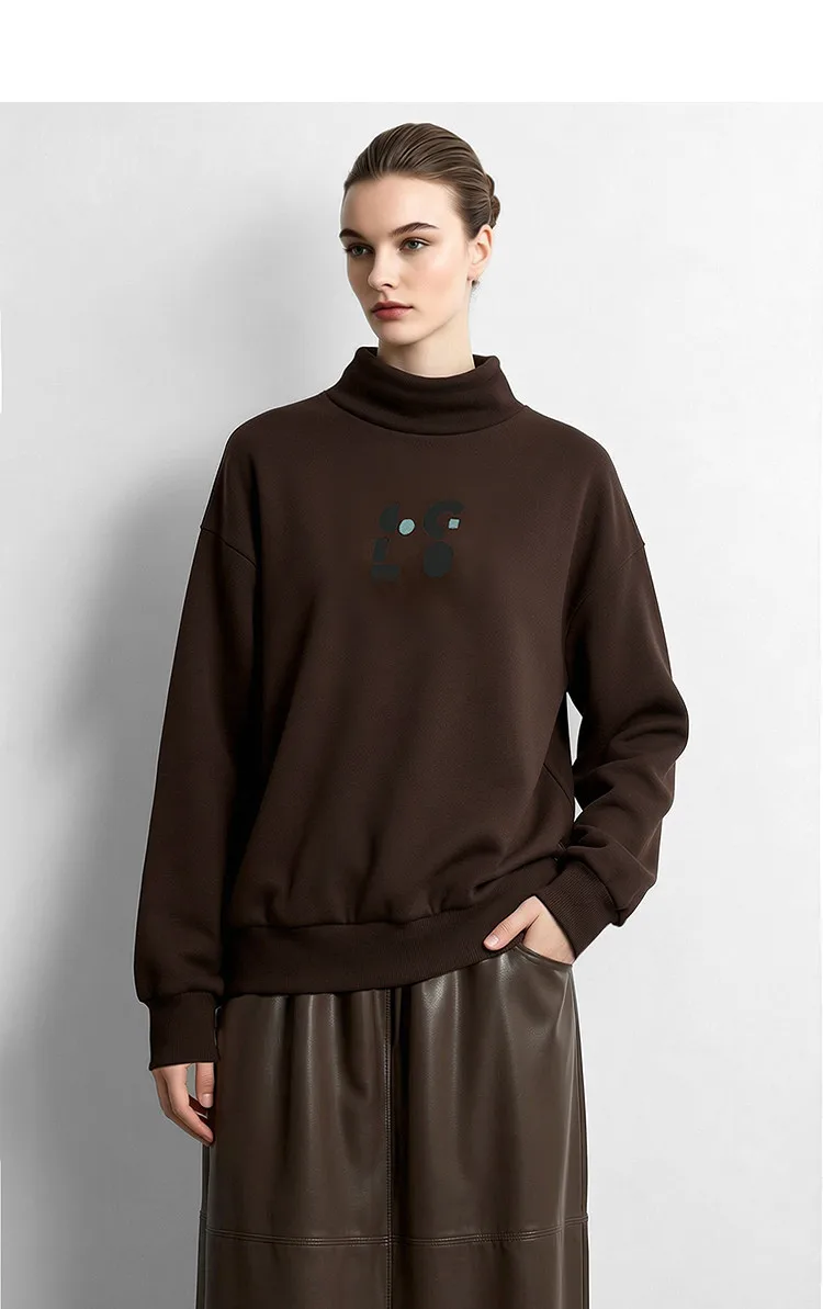 Amii Mock Neck Fleece Lined Sweatshirt Drop Shoulder Oversized Slimming Casual Minimalist Winter Women's Sweaters 12614002