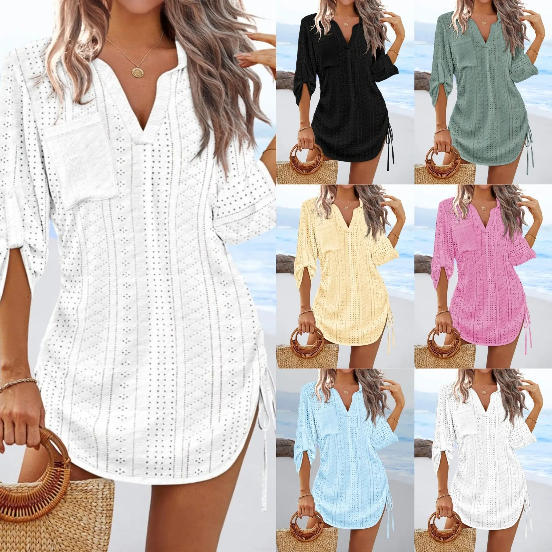 Autumn hollow strap dresses women's beach vacation mini dress chemisier femmes blusa feminino футболка женская blusas feminina
