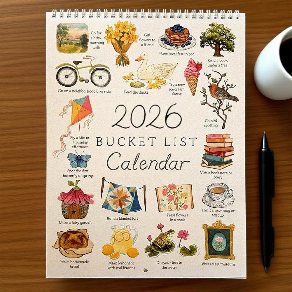 

2026 Bucket List Calendar, 12 Months, 2026 Printable Wall Calendar and Planner With Monthly Themes