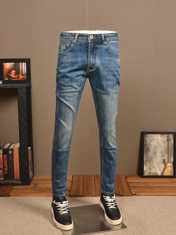 2024 Classic Men's Elastic Jeans Men's Office Business Trends Slim Washed Casual All-Matching Skinny Pants