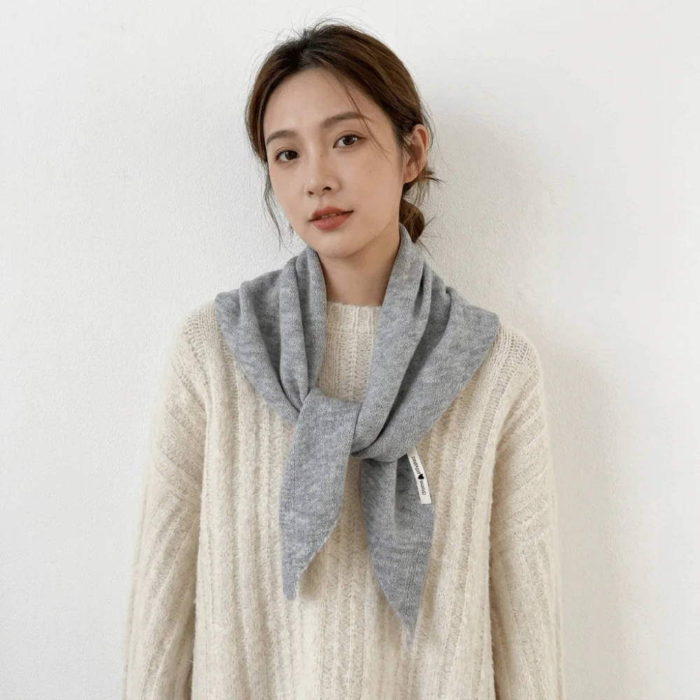 Sweet Solid Color Knitted Triangle Scarf Wool Striped False Collar Windproof Neck Guard Cross Neckerchief Autumn Winter