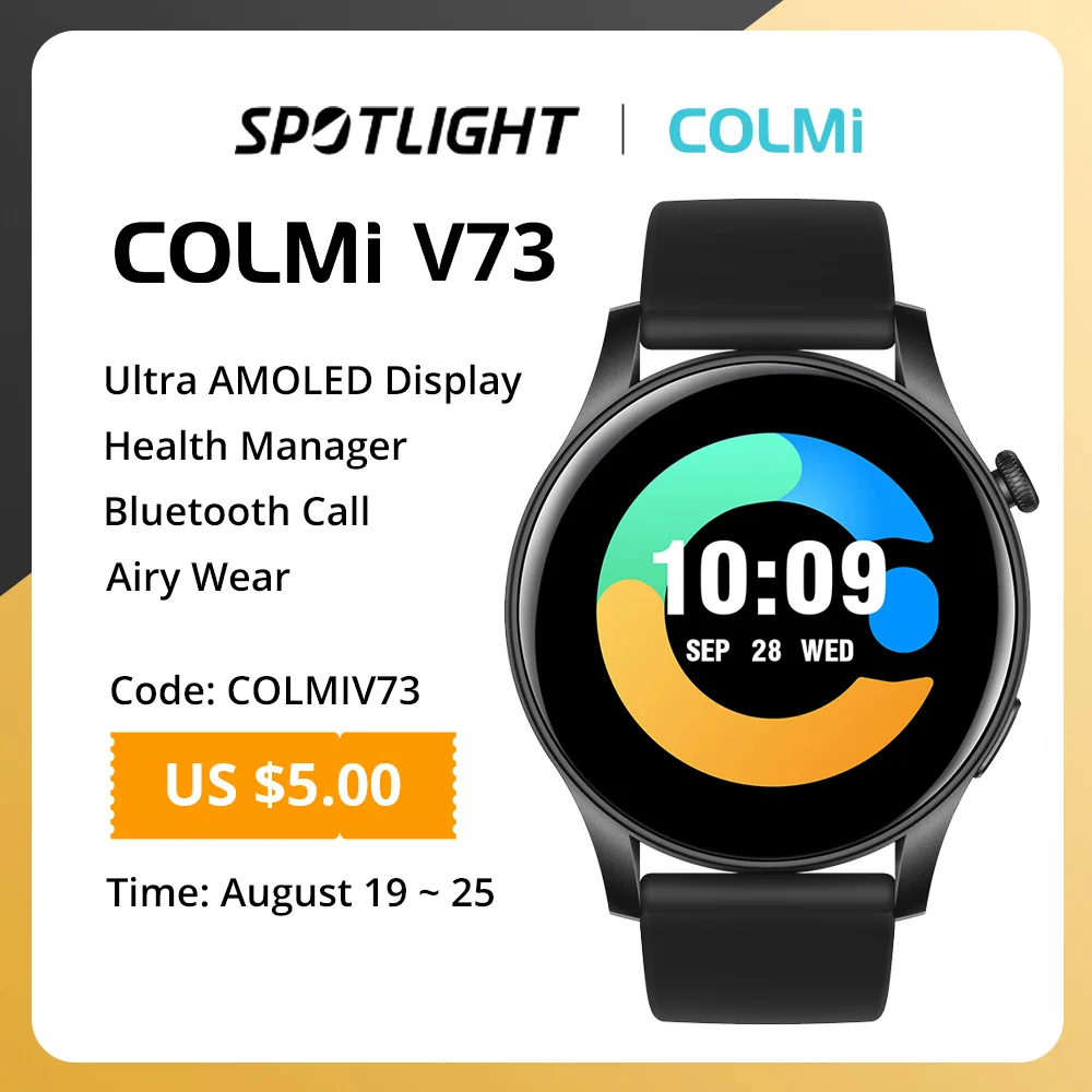 [Новинка 2024] Смарт-часы COLMI V73 с AMOLED дисплеем, Bluetooth, звонки, фитнес-трекер, Смарт-часы для мужчин и женщин