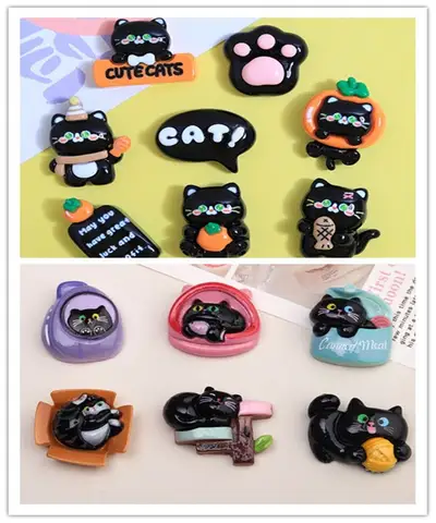 Wholesale Kawaii Cartoon Animal Black Cat Resin Flatback Cabochon DIY Scrapbooking Craft Making Headgear Accessories